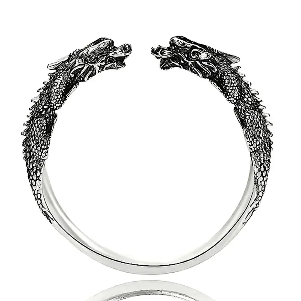 Silver Viking Wolf Head Norse Bangle Cuff Bracelet